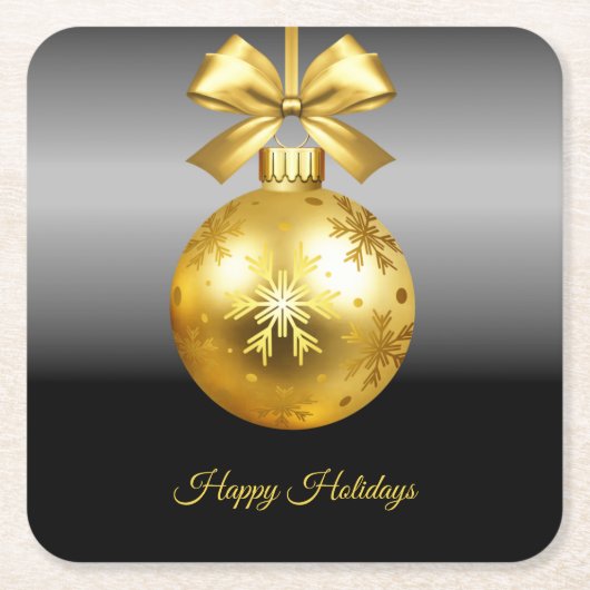 金ゴールドオーナメント休日 スクエアペーパーコースター (正面)