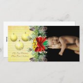 金ゴールドオーナメント私の最初のクリスマスベビーのフォトカード シーズンカード (正面/裏面)