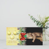 金ゴールドオーナメント私の最初のクリスマスベビーのフォトカード シーズンカード (スタンド正面)