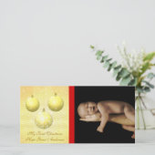 金ゴールドオーナメント私の最初のクリスマスベビーのフォトカード シーズンカード (スタンド正面)