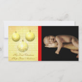 金ゴールドオーナメント私の最初のクリスマスベビーのフォトカード シーズンカード (正面)