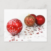 金ゴールドオーナメント，赤オーナメント，クリスマス，グリッター シーズンポストカード (正面)