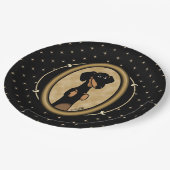 金ゴールドオーバルダシュントポートレート（ブラック&タン）かわいい ペーパープレート (アングル)