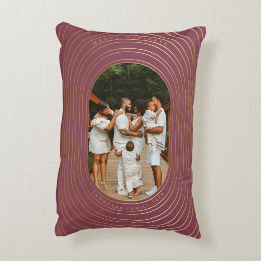 金ゴールドオーバルフレームカスタムフォトファミリークリスマス アクセントクッション (裏面(縦))