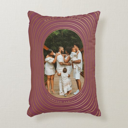 金ゴールドオーバルフレームカスタムフォトファミリークリスマス アクセントクッション (正面(垂直))