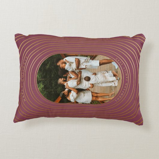 金ゴールドオーバルフレームカスタムフォトファミリークリスマス アクセントクッション (裏面)