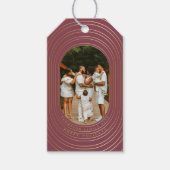 金ゴールドオーバルフレームカスタムフォトファミリークリスマス ギフトタグ (正面)