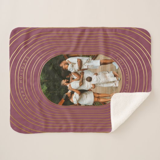 金ゴールドオーバルフレームカスタムフォトファミリークリスマス シェルパブランケット (正面(横))