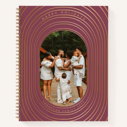 金ゴールドオーバルフレームカスタムフォトファミリークリスマス ノートブック (正面)