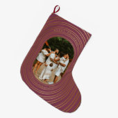 金ゴールドオーバルフレームカスタムフォトファミリークリスマス ラージクリスマスストッキング (正面 (吊り時))