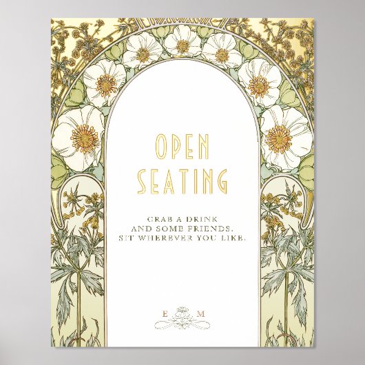 金ゴールドオープンシーティングサインヴィンテージ結婚式 箔ポスター (正面)