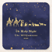 金ゴールドオーホーリーナイトクリスマカスタマイズス スクエアペーパーコースター (正面)