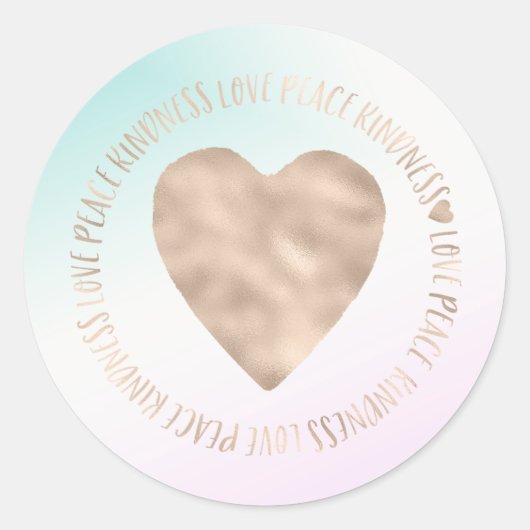 金ゴールドカインドリーラブピースハートアクアピンク絞り染め ラウンドシール (正面)
