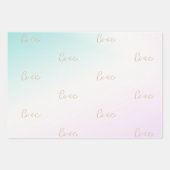 金ゴールドカインドリーラブピースハートアクアピンク絞り染め ラッピングペーパーシート (正面3)