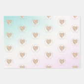 金ゴールドカインドリーラブピースハートアクアピンク絞り染め ラッピングペーパーシート (正面)