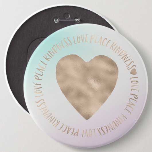 金ゴールドカインドリーラブピースハートアクアピンク絞り染め 缶バッジ (正面&裏面)