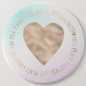 金ゴールドカインドリーラブピースハートアクアピンク絞り染め 缶バッジ (正面)