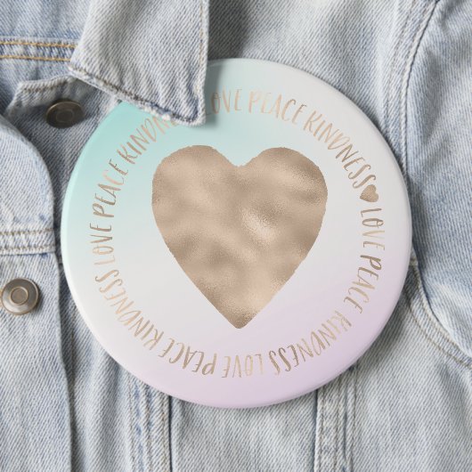 金ゴールドカインドリーラブピースハートアクアピンク絞り染め 缶バッジ (インサイチュ)