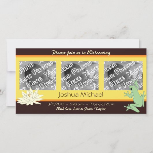 金ゴールドカエルとハスの誕生のお知らせ 案内状 (正面)