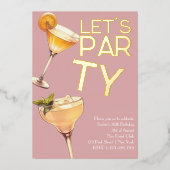 金ゴールドカクテルパーティーの女の子の誕生日の招待 箔招待状 (正面)