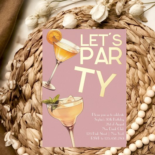 金ゴールドカクテルパーティーの女の子の誕生日の招待 箔招待状