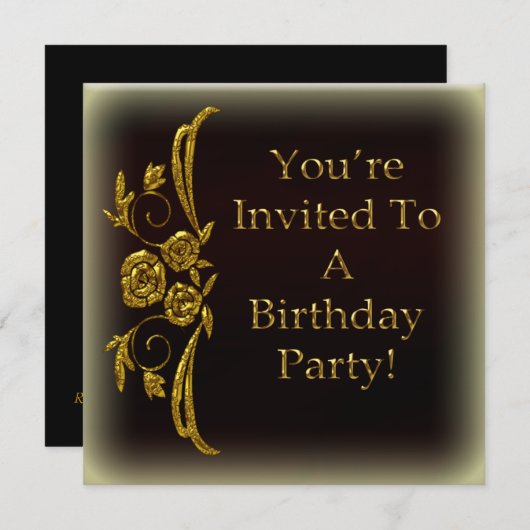 金ゴールドカスタマイズバースデーパーティ招待状 招待状 (正面/裏面)
