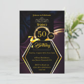 金ゴールドカスタムとパープル誕生日招待状 招待状 (スタンド正面)