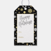 金ゴールドカスタムの白い雪の水玉模様オンブラック ギフトタグ (正面)