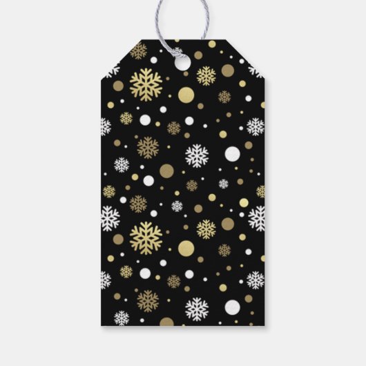 金ゴールドカスタムの白い雪の水玉模様オンブラック ギフトタグ (裏面)
