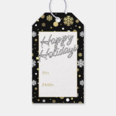 金ゴールドカスタムの白い雪の水玉模様オンブラック ギフトタグ (正面)