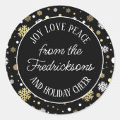 金ゴールドカスタムの白い雪の水玉模様オンブラック ラウンドシール (正面)