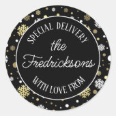 金ゴールドカスタムの白い雪の水玉模様オンブラック ラウンドシール (正面)