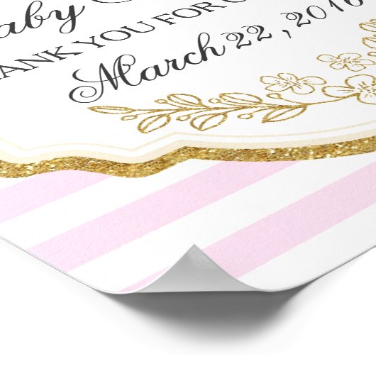 金ゴールドカスタムの赤ちゃんシャワーのサイン、ピンクの赤ちゃん、ウェルカムポスター ポスター (角)