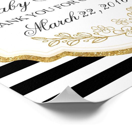 金ゴールドカスタムの赤ちゃんシャワーのサイン、黒いシャワー、ウェルカムポスター ポスター (角)