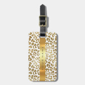 金ゴールドカスタムアフリカジャガーサファリアニマルスキンホワイト ラゲッジタグ (正面縦)