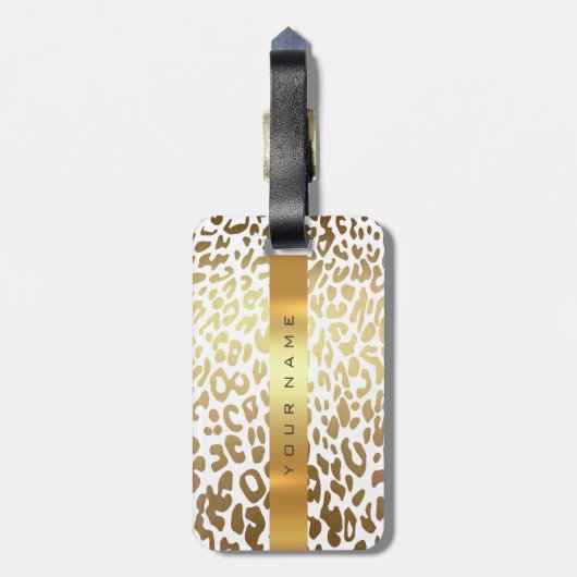 金ゴールドカスタムアフリカジャガーサファリアニマルスキンホワイト ラゲッジタグ (裏面縦)