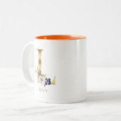 金ゴールドカスタムアルファベットLモノグラム |カボチャフローラ ツートーンマグカップ (正面左)