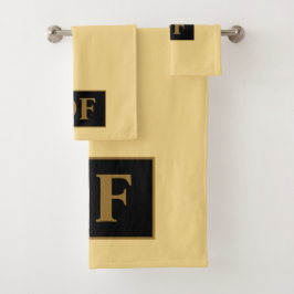 金ゴールドカスタムイニシャルバスタオルセット付きシャンパン バスタオルセット