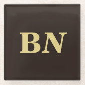 金ゴールドカスタムイニシャルミニマリストブラウン ガラスコースター (正面)