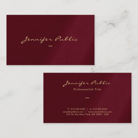 金ゴールドカスタムカラースクリプトラグジュアリープレミアムシック 名刺 (正面/裏面)