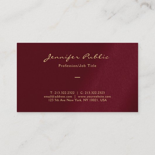 金ゴールドカスタムカラースクリプトラグジュアリープレミアムシック 名刺 (裏面)