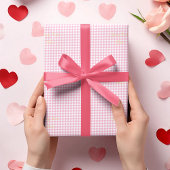 金ゴールドカスタムキッズベビーガールピンクホワイトチェック文字 ラッピングペーパー