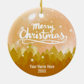 金ゴールドカスタムクリスタルスノー&フォレストメリークリスマス セラミックオーナメント (裏面)