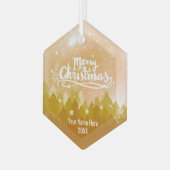 金ゴールドカスタムクリスタル雪の森メリークリスマス ガラスオーナメント (正面左)