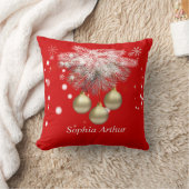 金ゴールドカスタムクリスマスボール&シルバーパインクリスマス クッション (ブランケット)