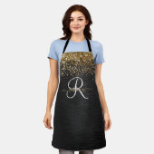 金ゴールドカスタムグリッターブラックスパークルモノグラム エプロン (着用した状態)