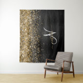 金ゴールドカスタムグリッターブラックスパークルモノグラム タペストリー (インサイチュ)