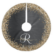 金ゴールドカスタムグリッターブラックスパークルモノグラム ブラッシュドポリエステルツリースカート (正面)