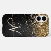 金ゴールドカスタムグリッターブラックスパークルモノグラム Case-Mate iPhoneケース (裏面 (横))