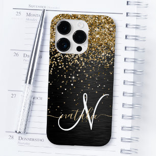 金ゴールドカスタムグリッターブラックスパークルモノグラム Case-Mate iPhone 14 PROケース